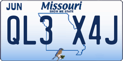 MO license plate QL3X4J