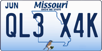 MO license plate QL3X4K