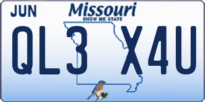 MO license plate QL3X4U