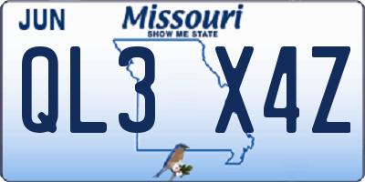 MO license plate QL3X4Z
