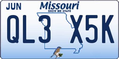 MO license plate QL3X5K