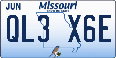 MO license plate QL3X6E