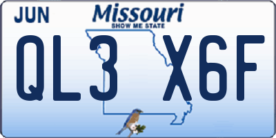 MO license plate QL3X6F