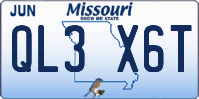 MO license plate QL3X6T
