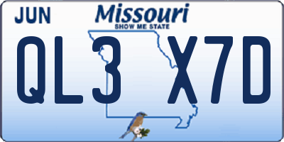 MO license plate QL3X7D