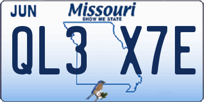 MO license plate QL3X7E