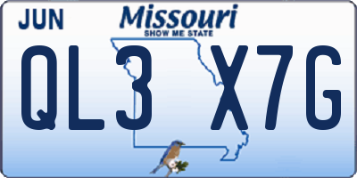 MO license plate QL3X7G