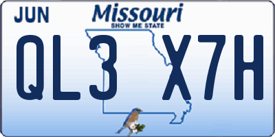 MO license plate QL3X7H