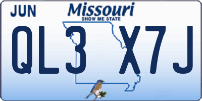 MO license plate QL3X7J