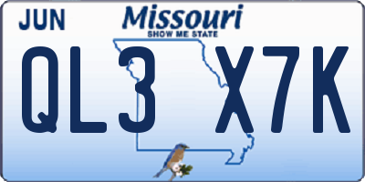 MO license plate QL3X7K