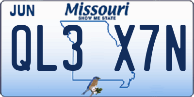MO license plate QL3X7N