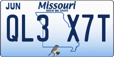 MO license plate QL3X7T
