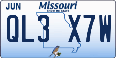 MO license plate QL3X7W