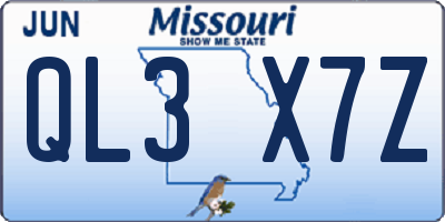 MO license plate QL3X7Z