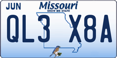 MO license plate QL3X8A