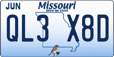 MO license plate QL3X8D
