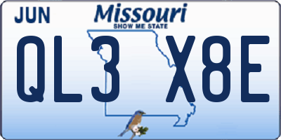 MO license plate QL3X8E