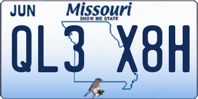 MO license plate QL3X8H