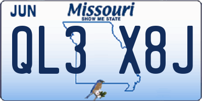 MO license plate QL3X8J