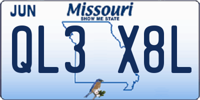 MO license plate QL3X8L