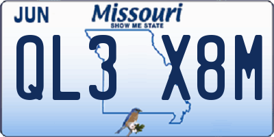 MO license plate QL3X8M