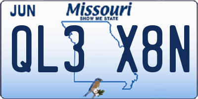 MO license plate QL3X8N