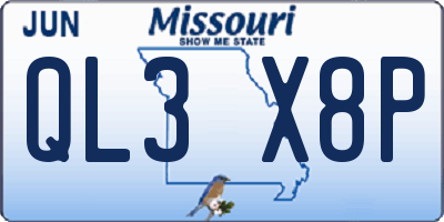 MO license plate QL3X8P