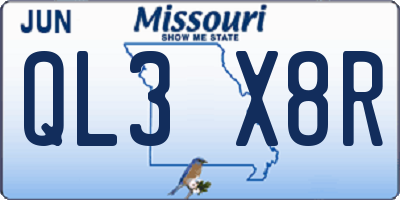 MO license plate QL3X8R
