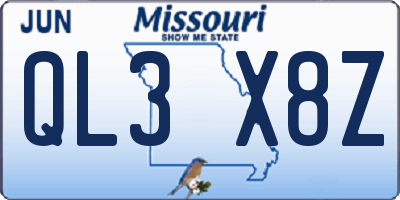 MO license plate QL3X8Z