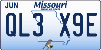 MO license plate QL3X9E