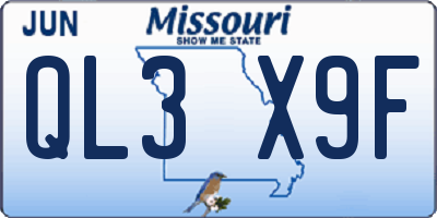 MO license plate QL3X9F