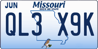 MO license plate QL3X9K