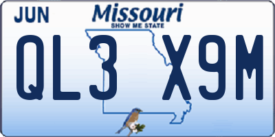 MO license plate QL3X9M