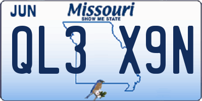 MO license plate QL3X9N