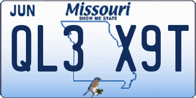 MO license plate QL3X9T