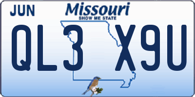 MO license plate QL3X9U