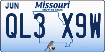 MO license plate QL3X9W