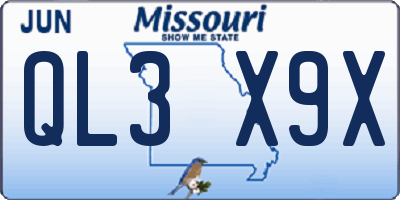 MO license plate QL3X9X