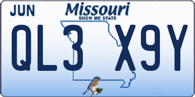 MO license plate QL3X9Y
