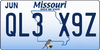 MO license plate QL3X9Z