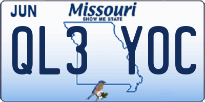 MO license plate QL3Y0C