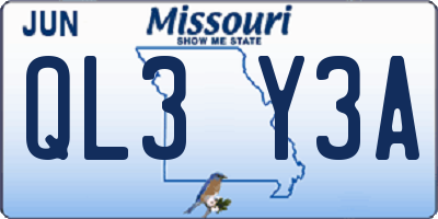 MO license plate QL3Y3A