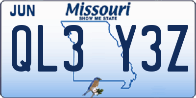 MO license plate QL3Y3Z
