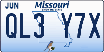 MO license plate QL3Y7X