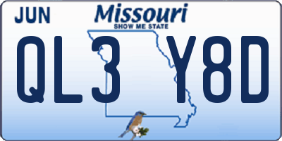 MO license plate QL3Y8D