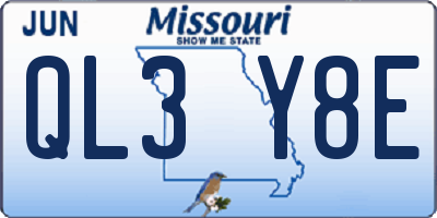 MO license plate QL3Y8E
