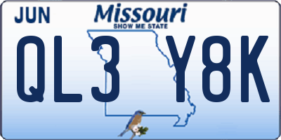 MO license plate QL3Y8K