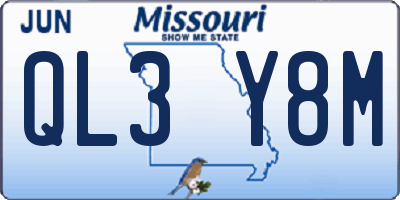 MO license plate QL3Y8M