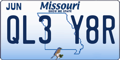 MO license plate QL3Y8R