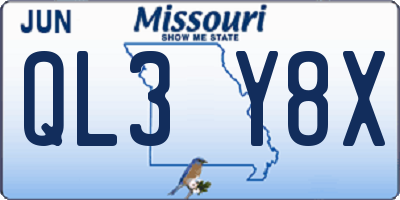 MO license plate QL3Y8X